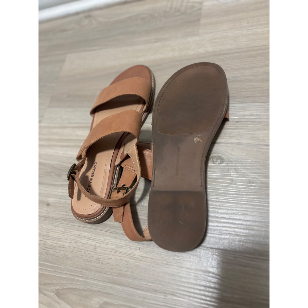 Lucky Brand Womens Cognac Leather Slingback Flat Sandals Brown Size 9.5 M 41 - Picture 6 of 6